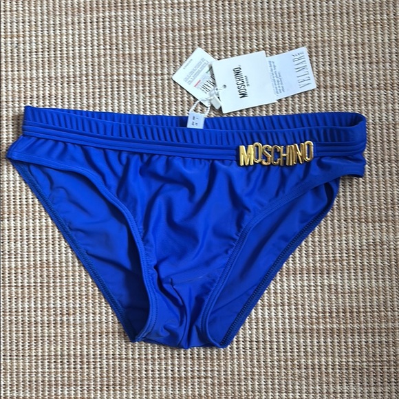Moschino Blue Swim Trunks with Gold Logo